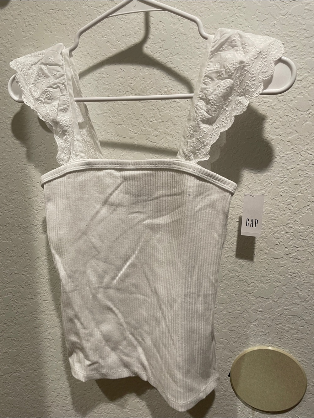 GAP White Ribbed Lace-Strap Camisole